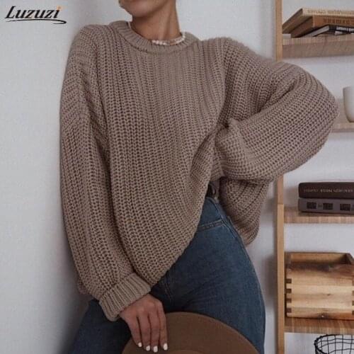 Luzuzi Elegant Autumn Sweater Women 2020 New Loose Knitted Sweater Women Long Sleeve Oversized Warm Female Pullovers Jumper Top