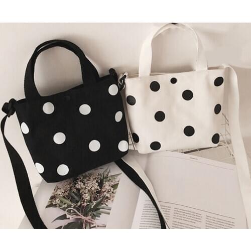 Fashion Vintage Women Canvas Handbags 2020 New Arrival Female Casual Polka Dot Zipper Simple Shoulder Bags