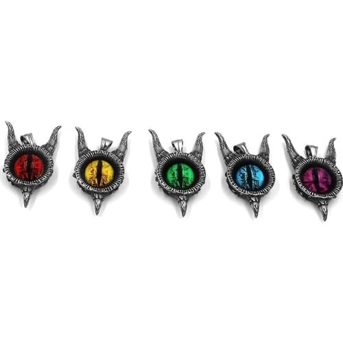 Fashion Evil Eye Pendant Multi Colors Stone Stainless Steel Jewelry Norse Viking Goat Horns Biker Men Pendant SWP0601
