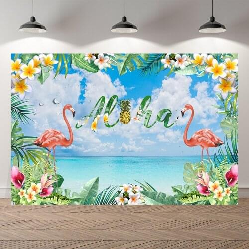 Neoback Summer Flamingo Tropical Hawaii Sea Beach Party Birthday Backdrop Customized Kids Party Decorations Background Photocall