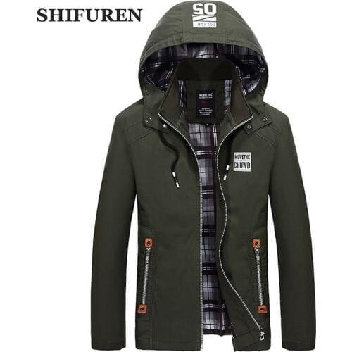 SHIFUREN New Autumn 2017 Mens Casual Jacket Hooded Hat Detachable Outerwear Plus Size M-5XL Male Cotton Overcoat Long Sleeve
