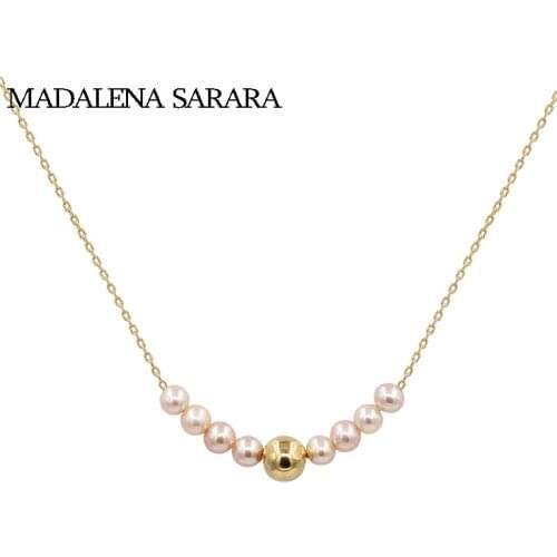 MADALENA SARARA 5-6mm AA Perfectly Round Pearl Natural White Pink Pearl Pure 18K Gold Chain Necklace Sweet Style Women Necklace