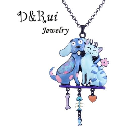 Cat and Dog Pendant Necklaces Women Colorful Enamel Zinc Alloy Long Sweater Chain Female Choker Couple Necklace Accessories 2019