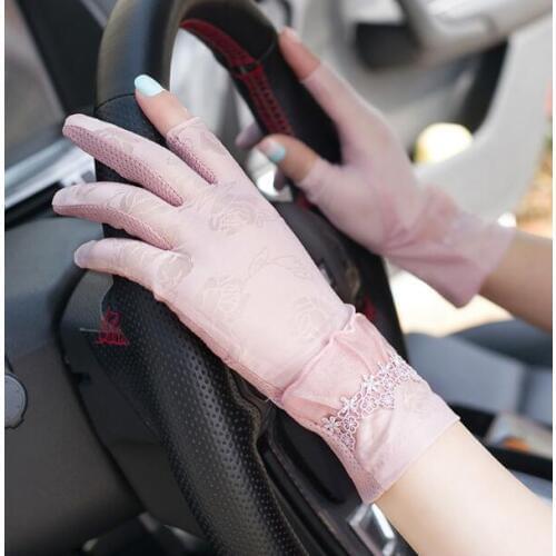 Womens Spring Summer Thin Sunscreen Touch screen Lace Driving Gloves Female Summer non-slip breathable Riding Gloves R833