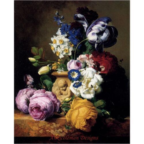 Needlework for embroidery DIY DMC - Counted Cross Stitch Kits 14 ct Oil painting - Roses, Tulips, Morning Glory