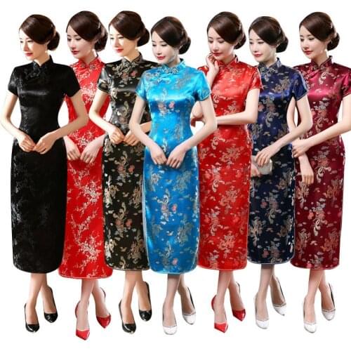 17Colors Chinese Cheongsam Traditional Wedding Qipao Woman Embroidery Elegant Split Dress Female Floral Bodycon Cheongsam