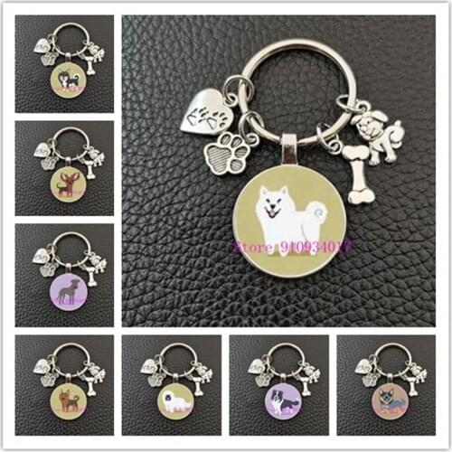 Smart and cute dog glass cabochon keychain smart patience and kid-friendly dog baby keychain men and women jewelry gifts