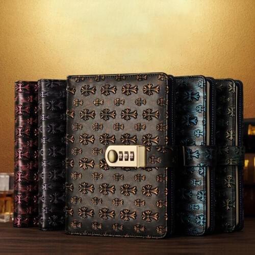 Vintage Notebook A5 Diary Lockable Notebooks PU Leather Planner School Supplies Journal with Password Lock