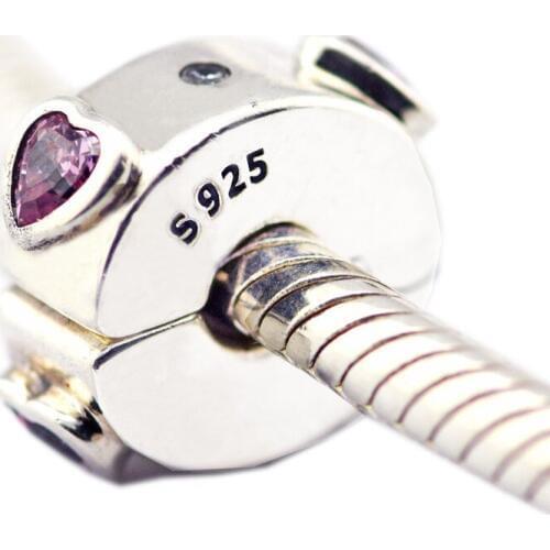 Explosion of Love Clip Beads for Silver 925 Original Charms Bracelets Jewelry DIY Pink Heart CZ Crystal Beads for Jewelry Making