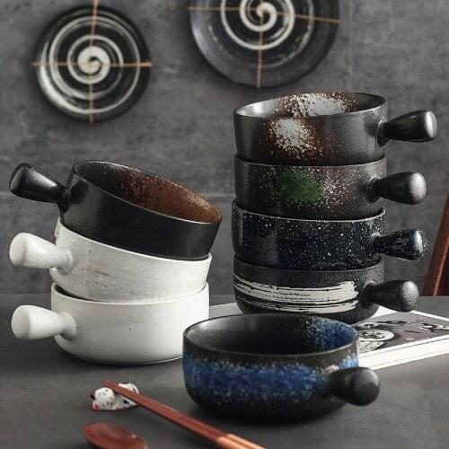 Japanese Style Fruit Salad Bowl With Handle Personalized European Ceramic Baking Pan Tableware Creative Household Baked Tray