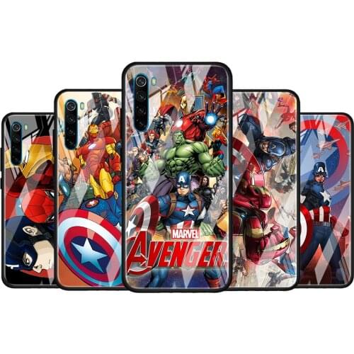 Marvel Avengers for Xiaomi Redmi K40 K30 K20 Pro Plus 9C 9A 9 8A 7 Luxury Shell Tempered Glass Phone Case Cover