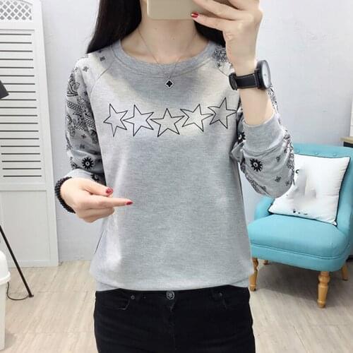 LJSXLS Long Sleeve O-Neck Womens T-shirt Cotton Print T-shirts Korean Fashion Basic Women Clothing Tees White Casual Top Femme
