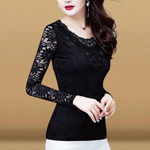 Womens Spring Autumn Style Lace Blouses Shirt Womens O-neck Embroidery Solid Color Printed Long Sleeve Casual Tops SP8700