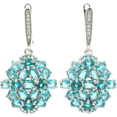 30x12mm Lovely Cute Silver Earrings For Ladies Created Red Blood Ruby Bright Zircon Daily Wear Bride Fine Jewelry