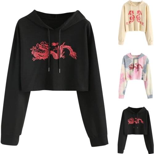 Womens Hoodies 2021 Autumn Winter Casual Sweatshirt Tops New Fashion Dragon Print Tops Long Sleeve Tops Ladies Pullover Shirt