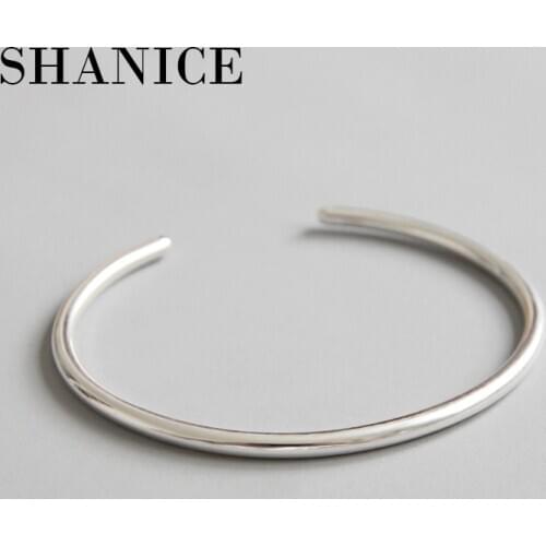 SHANICE Korean version S990 sterling silver personality minimalist smooth silver open aperture bracelet female silver jewelry