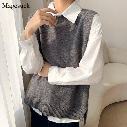 Sleeveless Knitted Sweater Vest Women 2021 Autumn Winter Wool Cashmere Vest Sweaters Pullover O Neck Solid Knit Vest Tops 16774