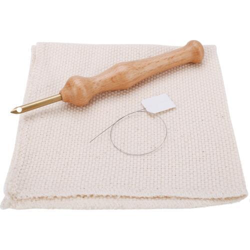 1 Set Embroidery Pen Punch Needle+Cloth Wooden Handle Craft Tools for DIY Sewing Stitches Embroidery Weaving Tool Sewing Tool