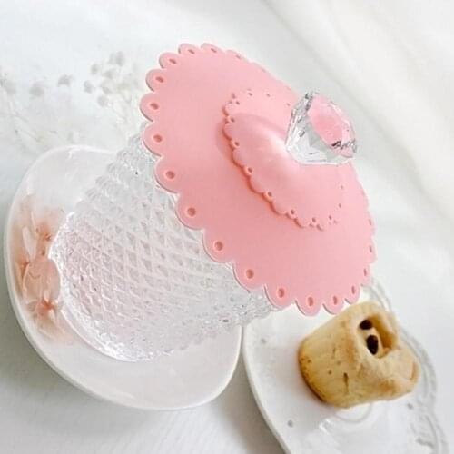 1pc Diamond Silicone Cup Lid Glass Coffee Mug Drink Insulation Diameter Anti-dust Seal For 9.5cm Suction Cover Cups Cap Hyg S5M4