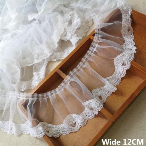 12CM Wide White Beige Tulle Mesh 3d Pleated Lace Fabric Ruffle Trim Embroidered Fringe Ribbon Dress Cloth Splicing Sewing Decor
