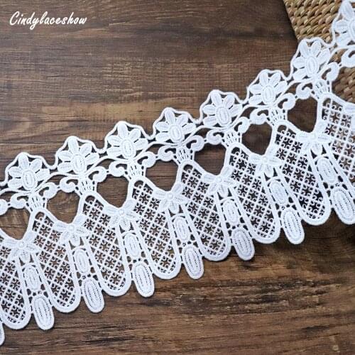 2yards 12.5cm Water soluble Embroidered White lace fabric trim ribbon DIY sewing applique collar craft guipure dress cloth decor