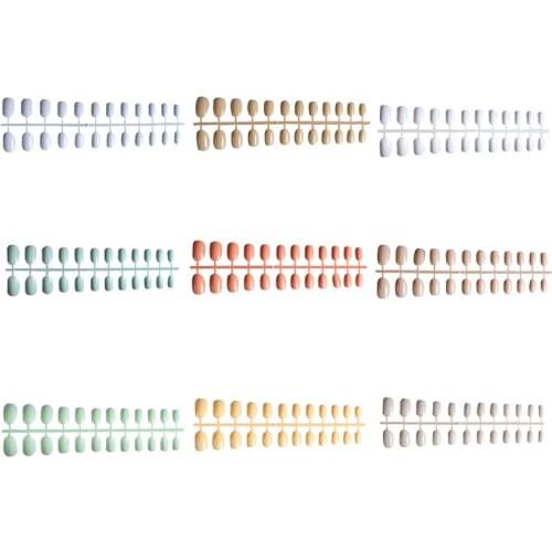 24Pcs/set Soft Candy Color Fake Nails Acrylic False Nail Art Salon Tips With 2g Nail Glue Full Short Round Nail Tips nude nails
