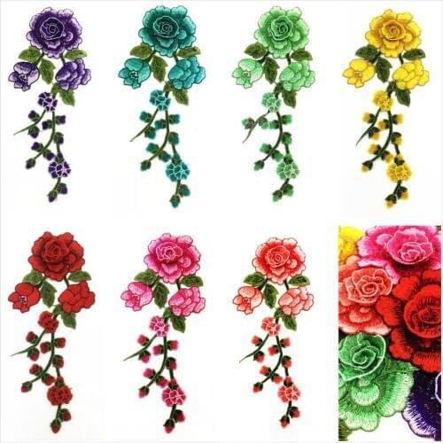 3D Flowers Embroidered Patch Iron On Red Rose Fabric Repair Sew Badges Clothes Appliques DIY Wedding Sticker