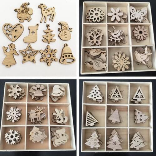 50pcs Mix Styles Mini Wood Chips DIY Wood Crafts Christmas Ornaments Scrapbooking Supplies Christmas Party Decorations Kids Gift