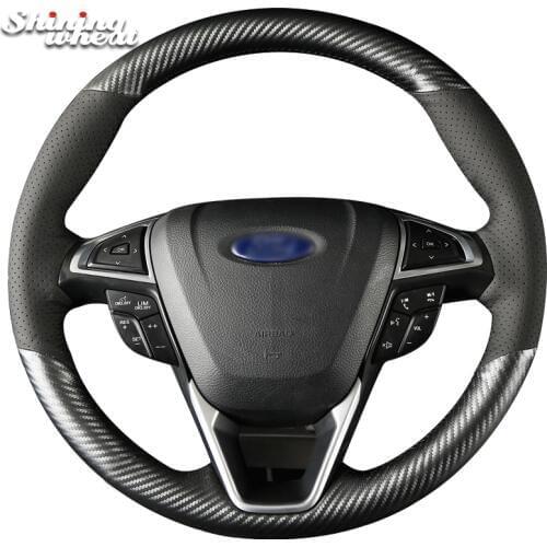 Shining wheat Black Leather PU Carbon Fiber Steering Wheel Cover for Ford Fusion Mondeo 2013 2014