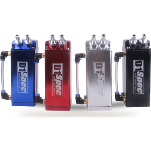 D1 SPEC Engine Square Shape Oil Catch Can Oil Tank Reservoir With 2 Bigger Fittings Oil Catcher Universal Fit For Most Car