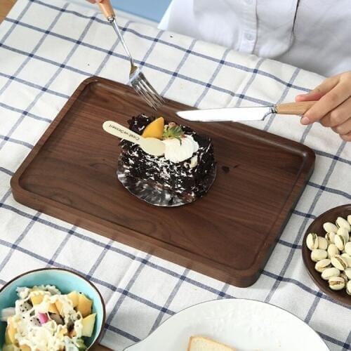 Elegant Nordic Service Tray High-Class Square Natural Black Walnut Dinner Plates Coffee Food Fruits Original Wooden Dish