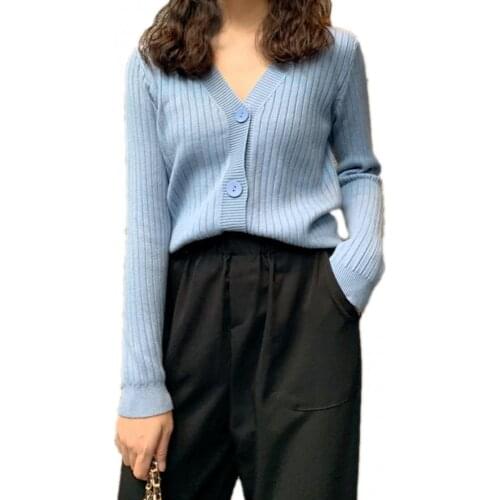 Elegant Women Knit Cardigan Fashion Solid Color Autumn Winter 2021 V Neck Long Sleeve Buttons Ladies Knitted Coat Sweater