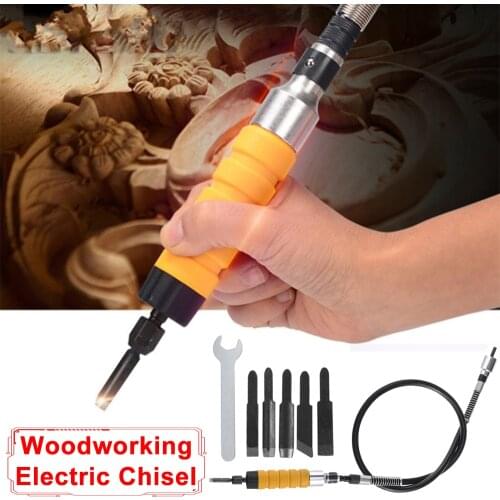 Electric Woodworking Carving Chisel Wood Carving Tool Set with 5 Cutter Head with Flexible Shaft