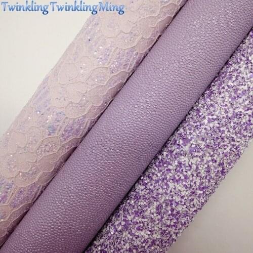 Purple Glitter Fabric, Lace Glitter Faux Fabric, Caviar Synthetic Leather Fabric Sheets For Bow A4 21x29CM Twinkling Ming XM810
