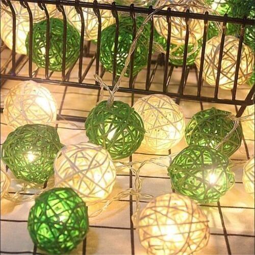 1.5M 10LEDs White Green Handmade Rattan Balls String Light Lamp Led Strip for Christmas Wedding Party Decoration