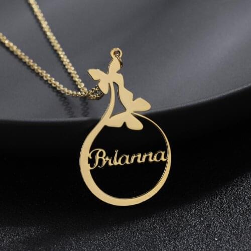 Personalized Gold Butterfly Necklace Custom Name Necklace Stainless Steel Nameplate Pendant Jewelry Christmas For Women Gift