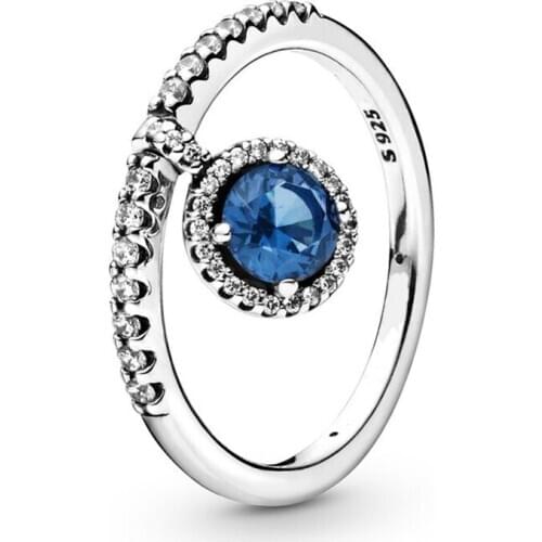 100% 925 Sterling Silver Rings for Women Blue Dangling Round Ring Stackable Silver Jewelry Wedding Party Gift Bague Femme