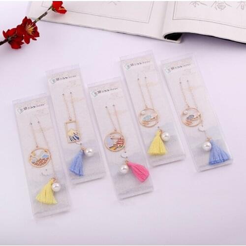 2pc Kawaii Great Rivers And Mountains Bookmark Cute Pearl Tassel Metal Accessories Book Mark Page Folder Office School Supplies