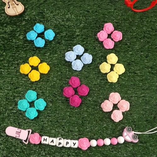 Kovict 30Pcs 20mm Silicone Beads Mini Rose Baby Chewing Silicone Beads Food Grade For Necklace Chewable Toys teether Silicone BP