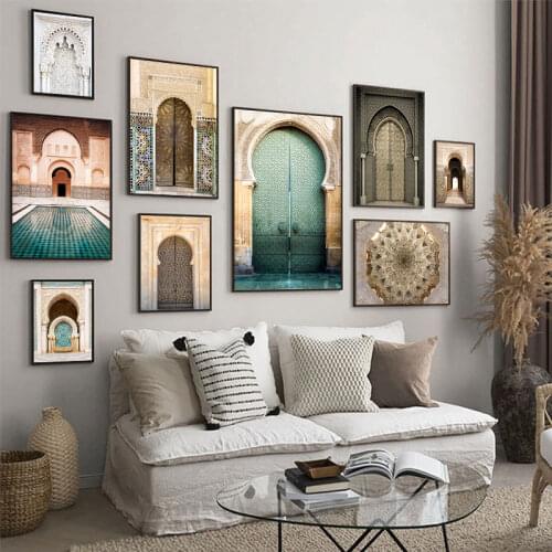 Morocco Door Arabic Decorative Paintings Architecture Canvas Posters Islamic Wall Art Pictures Prints for Living Room Home Decor