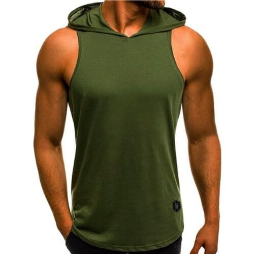 Mens Fashion Hooded Tank Hoodie Sleeveless Tops Male Bodybuilding Workout Tank Top Muscle Fitness Gym Clothing Summer