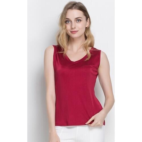 Summer Women 100% Real Silk Tank Tops Casual Knitted Shirts Comfortable Breathable Loose V-neck T-shirts 1046