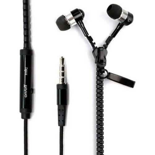 Earphone Zipper Stereo 3.5mm Jack Bass metal Earbuds headset in ear Metal with Mic and Volume Earbuds Zip for iPhone Samsung