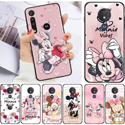 Pink Minnie Cartoon Cute for Motorola G9 G8 G E7 E6 One Play Marco Hyper Fusion Stylus Power Edge Plus Black Phone Case
