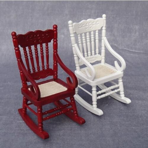 Miniature Home Toys Dollhouse Mini 1:12 Scale Exquisite Wooden Living Room Decoration Classic Mahogany Rocking Chair