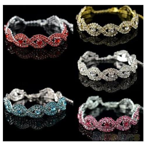 Fashion Austrian Crystal Bracelets Double Braided rhinestone Chain Bangle bracelets for women 1SO1