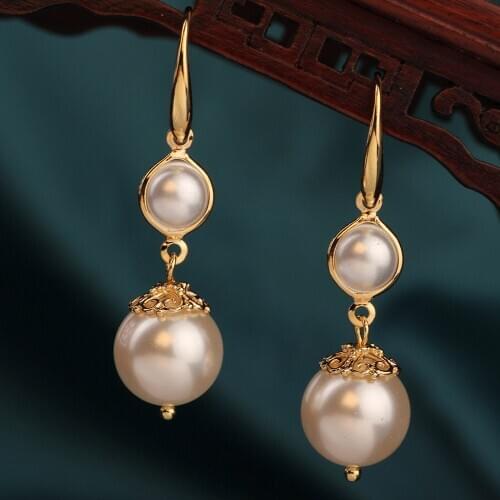 Fashion Exquisite Korean style Vintage Drop pearl earrings Birthday gift earrings Ethnic Jewelry for women