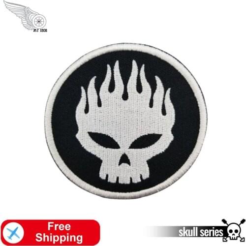 Skull Face Embroidery Patches Motorcycle Jacket Appliqued Biker Iron on Badges for Clothing DIY Backpack Customized Designs