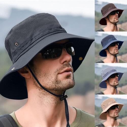 Mens Hat UV Protection Wide Sun Hats Cooling Sun Protection Mesh Ponytail Hole Cap Foldable Fishermans Hat #40