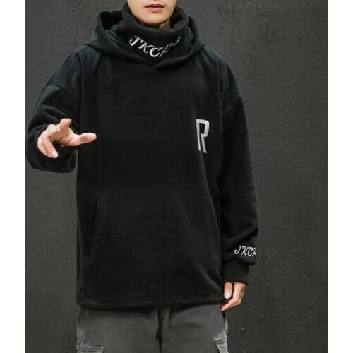 Hoodie Korean Style Clothes Men 2021 Hip Hop Harajuku Sweatshirts Winter Hoodie Streetwear Fashions Flocking High Collar